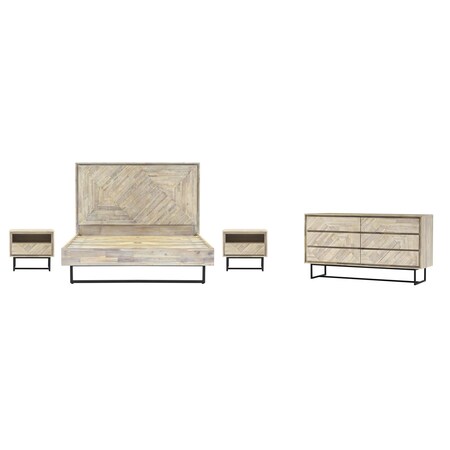 Armen Living Peridot 4 Piece King Bedroom Set in Natural Acacia Wood SETPEBDKG4A
